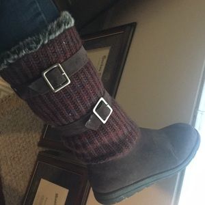 Brown and knit muk luks